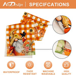 Serviettes de table décoratives aux motifs carreaux oranges et motifs floraux avec personnage fantaisiste, résistantes à l'eau, lavables en machine et de haute qualité.