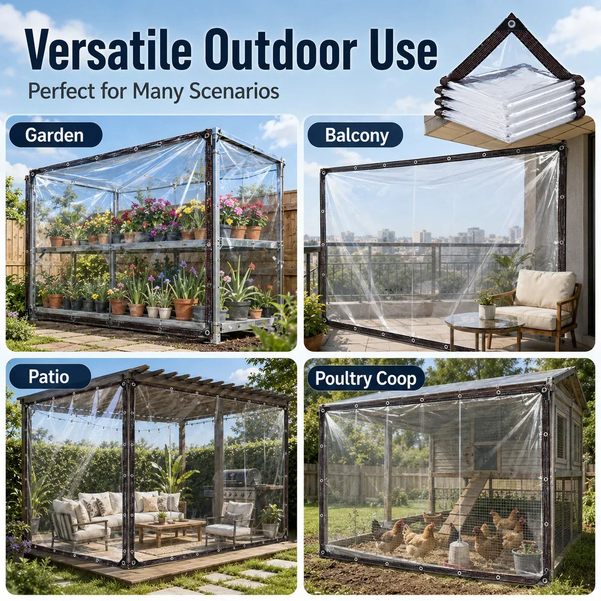 bâche transparente protection jardin gazebo imperméable toile couverture plantes pluie métalliques rayures noires rouges