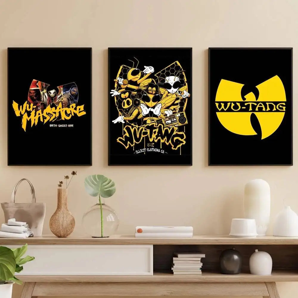 affiche autoadhésive moderne graphique pop art bar maison salonOpaque Noir Jaune Blanc Collage Texte