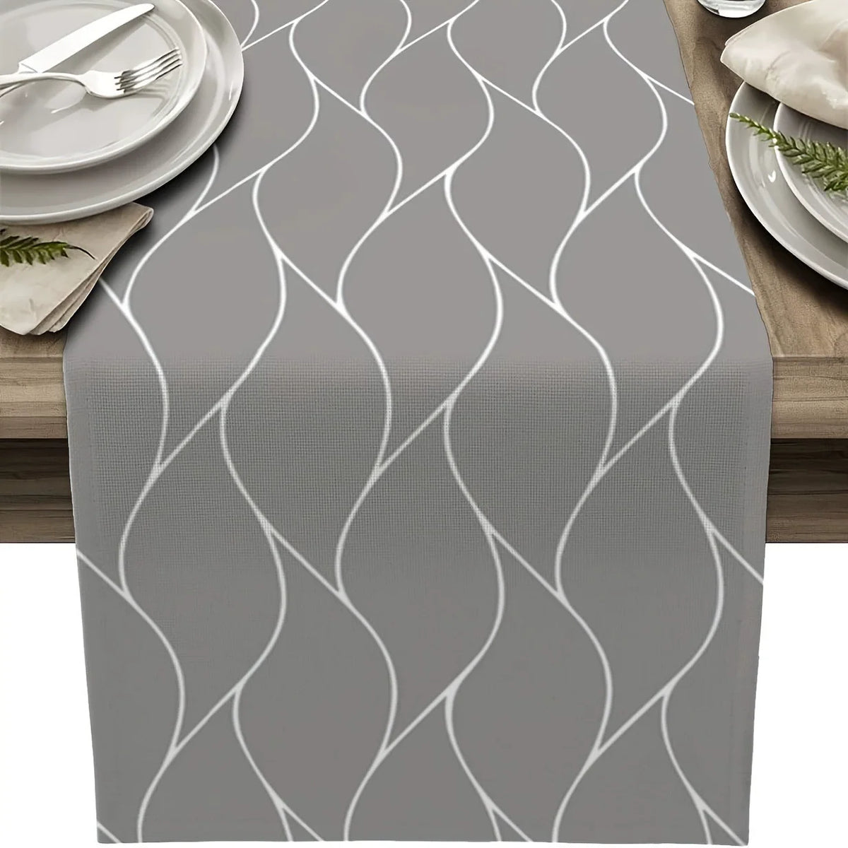 chinois moderne chemin table lin gris ondulé géométrique 33x183cm décoration festive