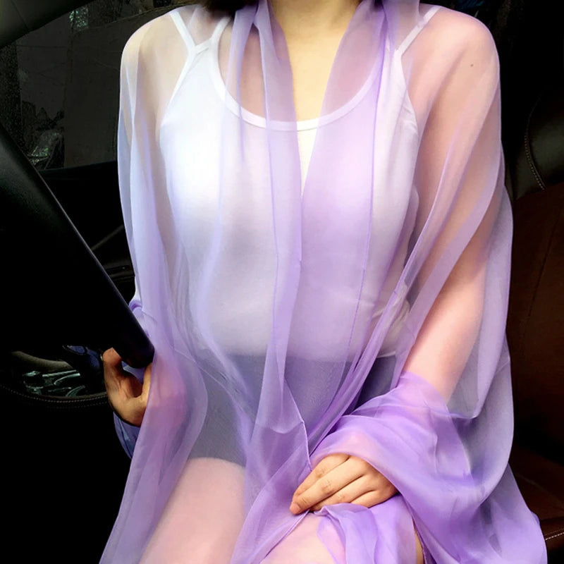 écharpe été femme protection solaire bleu rose gris mousseline moderne élégante translucide
