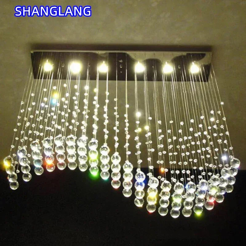 suspension lumineuse moderne cristal transparentes chaînes argentées salle bain élégante 90 260V