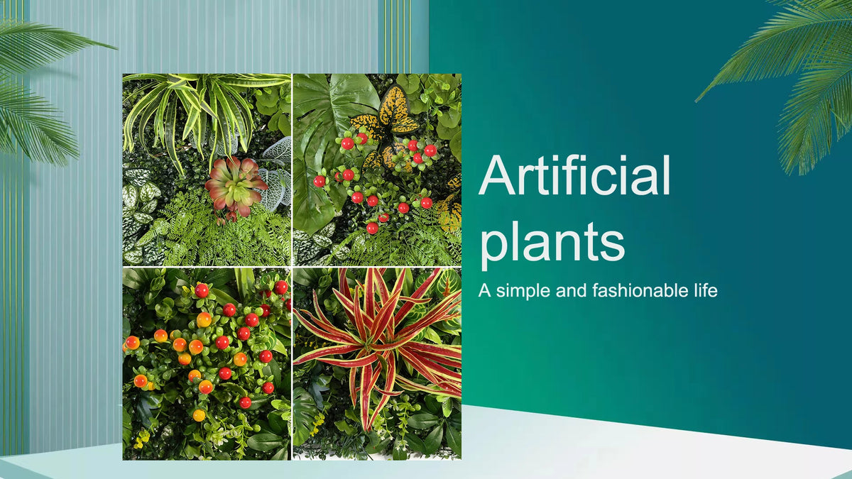 plantes artificielles feuilles variées moderne extérieur accroché vert jaune rouge