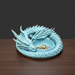 support bijoux dragon bleu clair noir artisanal sculptural adhésif porte clés monnaie