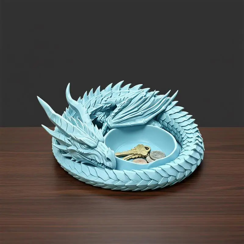 support bijoux dragon bleu clair noir artisanal sculptural adhésif porte clés monnaie