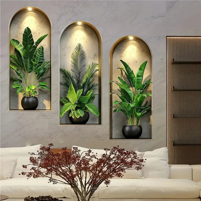 décoration murale moderne plantes artificielles niche verte pot noir minimaliste