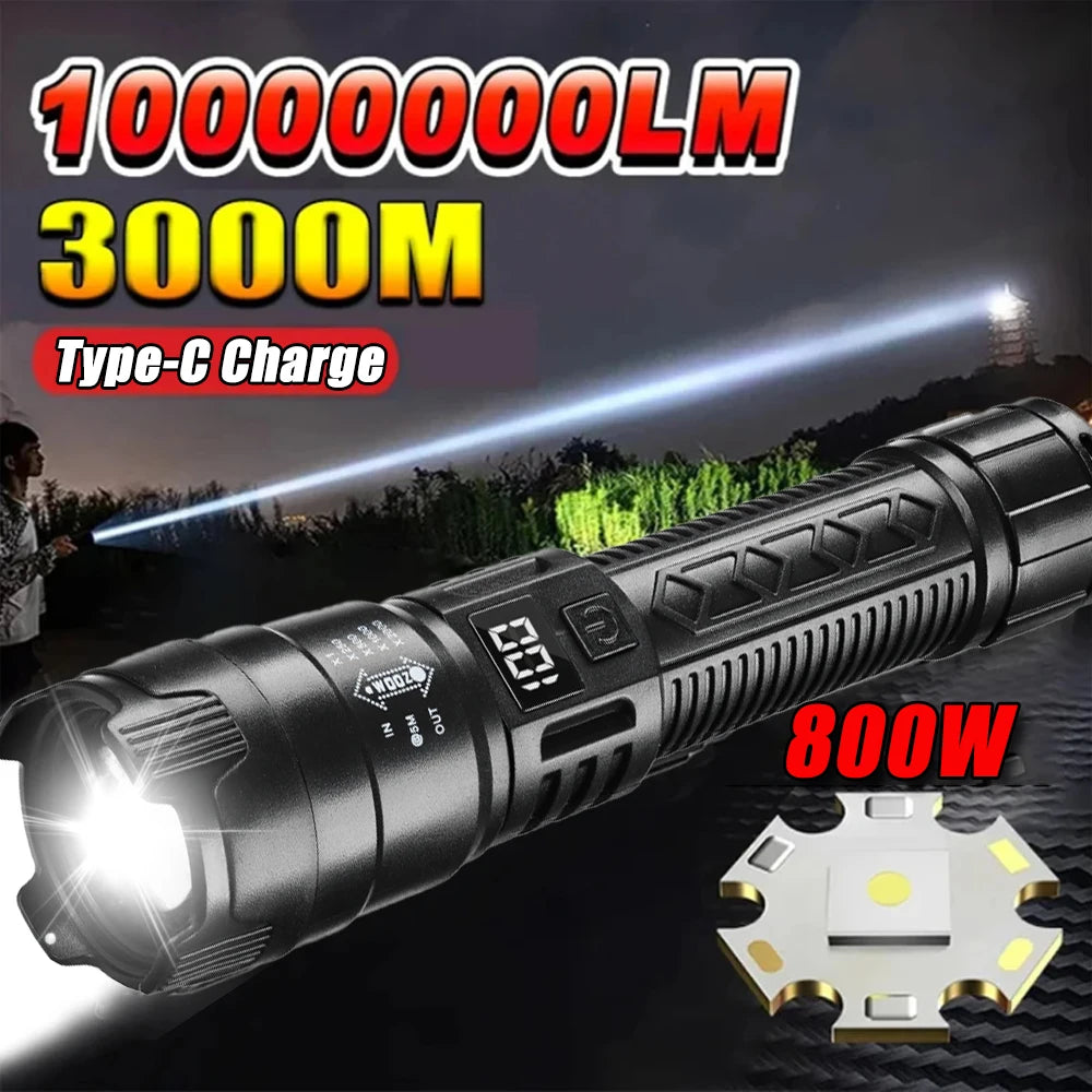 lampe torche rechargeable led puissante 2000lm noir texturé moderne camping randonnée auto défense