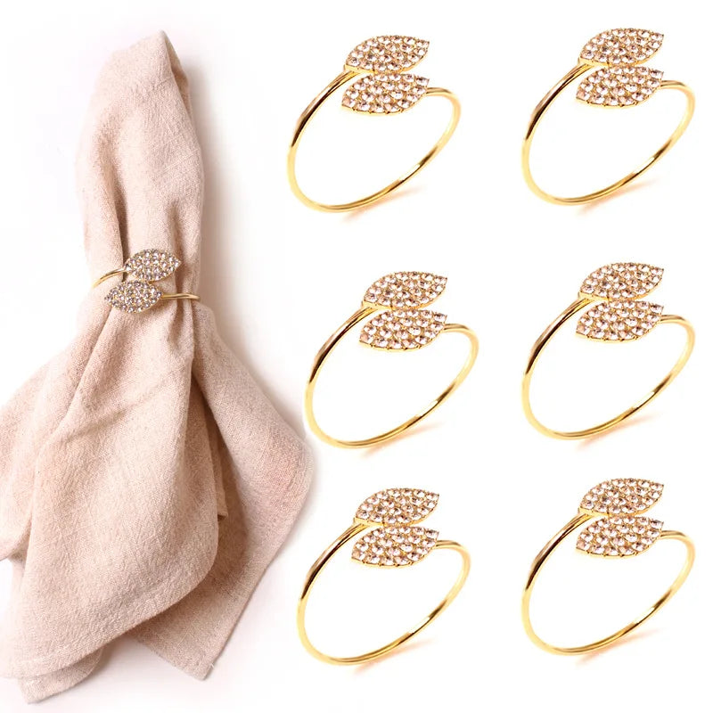 anneaux serviettes or feuilles stylisées strass dorés moderne élégants respectueux environnement pack 12 pièces