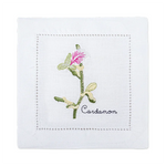 serviette cuisine lin blanc brodée motifs plantes aromatiques naturelle table élégante