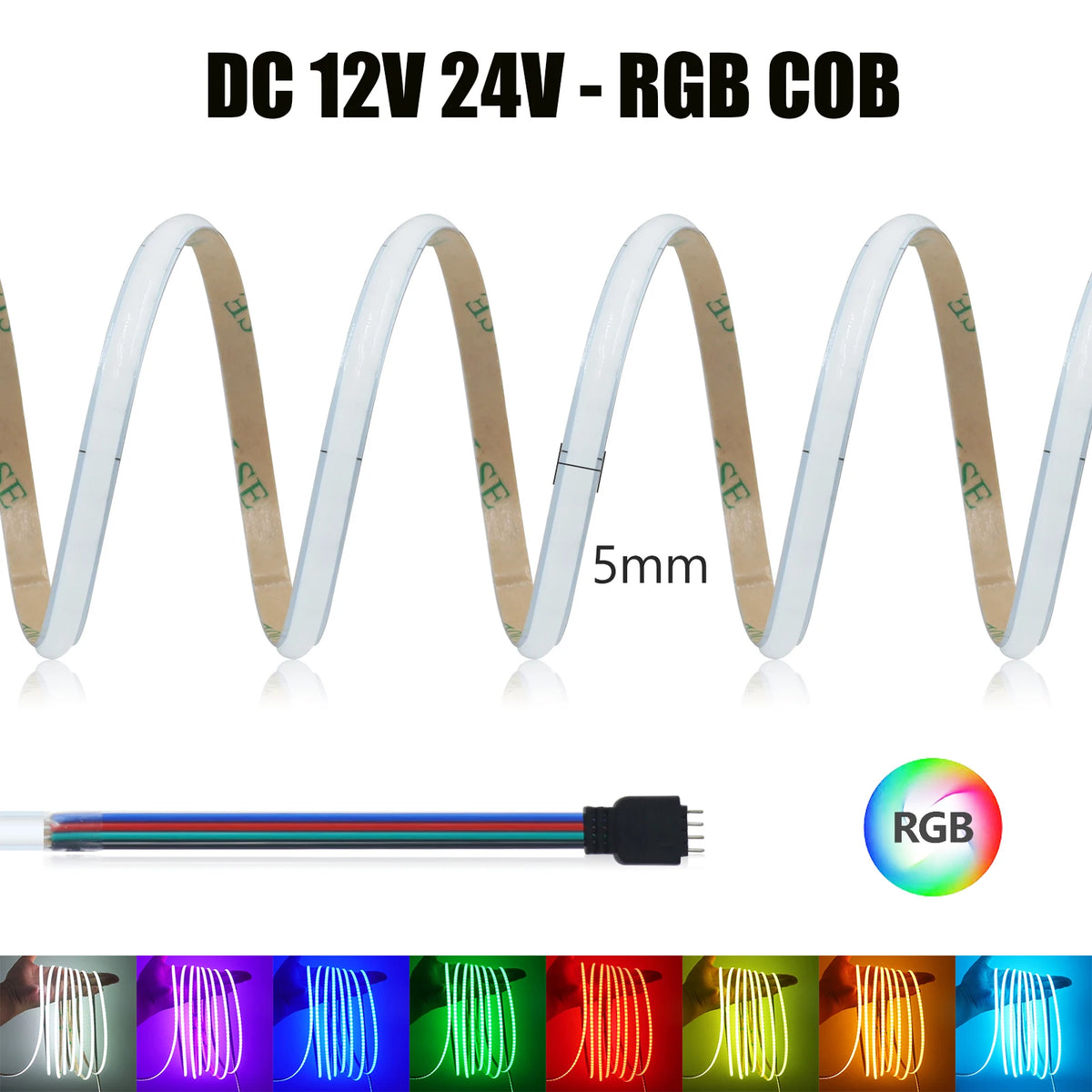 ruban led cob rgb blanc 5mm haute luminosité flexible adhésif intérieur salon décoration moderne