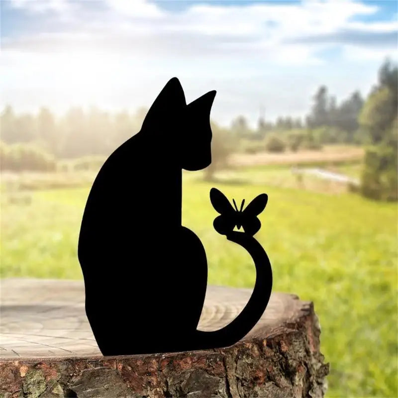 statue silhouette chat noir minimaliste jardin art décor