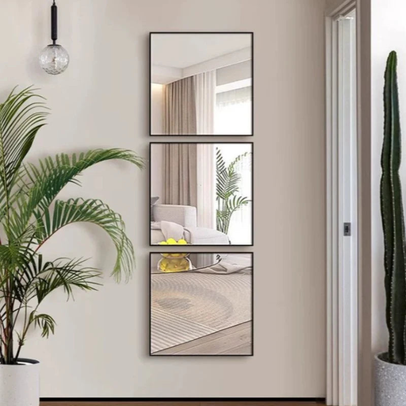 miroir mural moderne minimaliste noir blanc quadrillage rond chambre salon