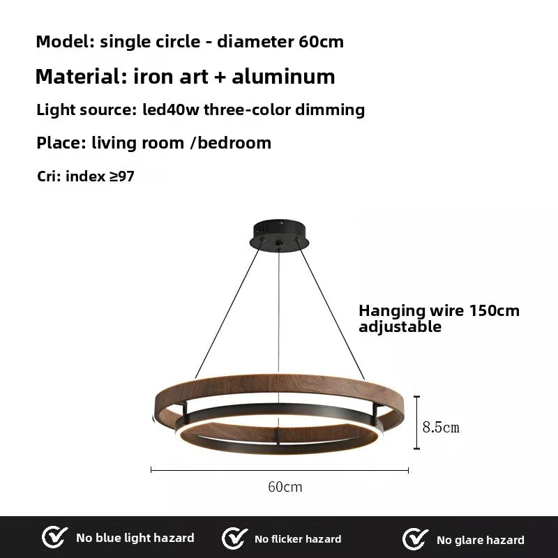 suspension lumineuse moderne bois foncé anneau concentrique éclairage led minimaliste