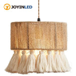 lampe suspendue tissu tressé boho chic beige doré franges blanches 40cm 50cm 60cm