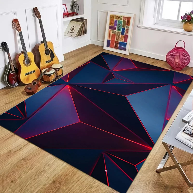 tapis géométrique noir rouge polygonal moderne salon chambre décoration intérieure polyester PVC