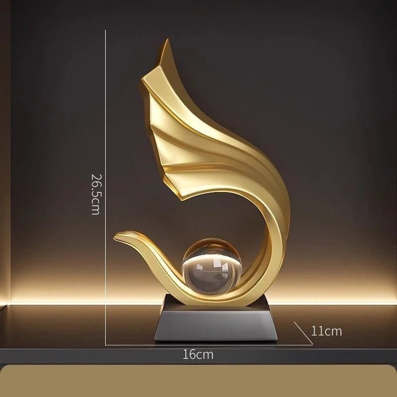 ornement feng shui sculpture abstraite rouge or blanc contemporain minimaliste base plate sphère transparente