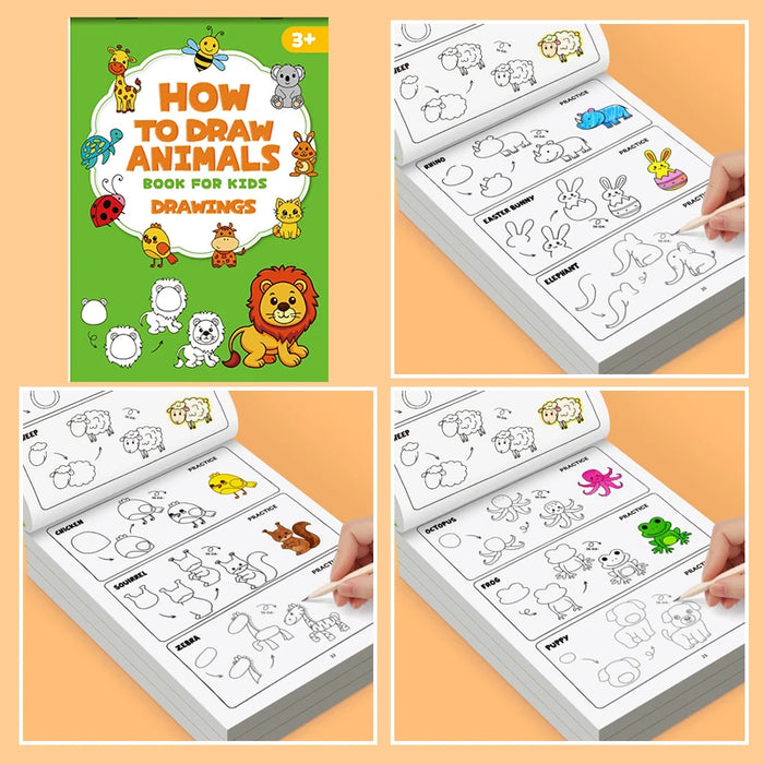 livre coloriage enfants animaux illustrations crayons couleurs éducatif simple enfantin