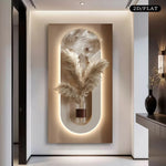 toile murale moderne abstraite pampa vase minimaliste décoration salon beige blanc 100x200cm