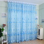 rideau moderne transparent gouttes fleur bleu vert gris rose violet anneaux suspension maison