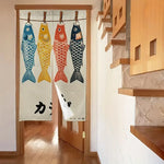 rideau porte poissons koi japonais bleu rouge jaune clips traditionnel polyester opaque