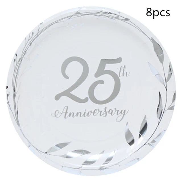 assiettes jetables dorées festives 8pcs anniversaire guirlandes feuilles textes classiques blancs