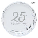 assiettes jetables dorées festives 8pcs anniversaire guirlandes feuilles textes classiques blancs
