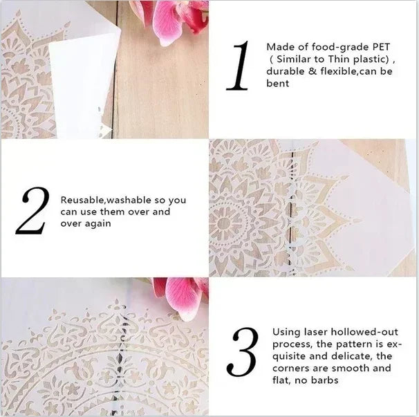 outil stencil blanc noir motif floral calligraphie arabe artisanal 30cm 30cm peinture pochoir álbum