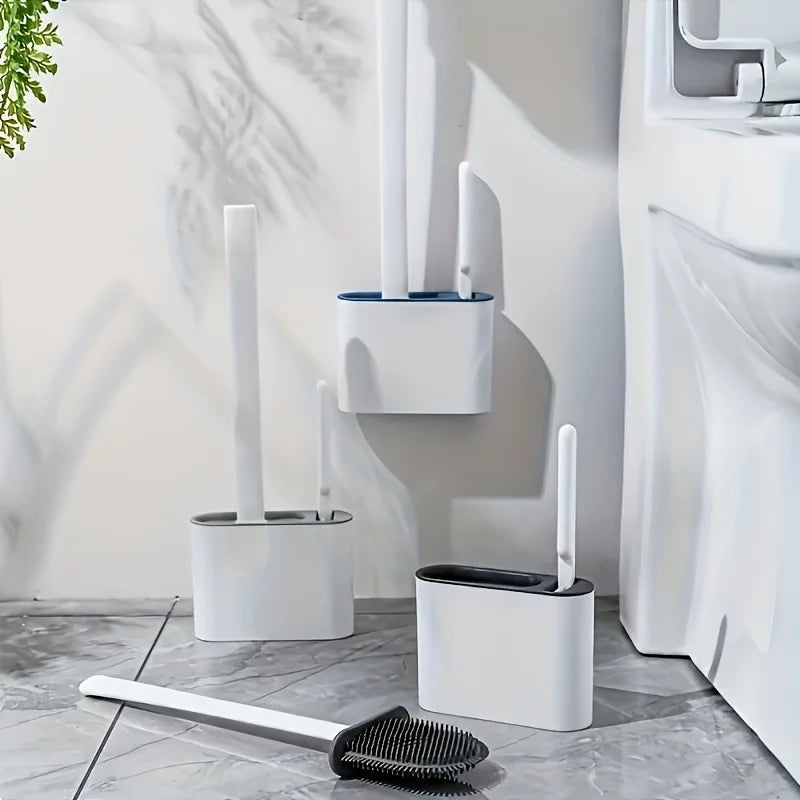 brosse wc silicone bristles support mural blanc bleu moderne hygiène salle bain