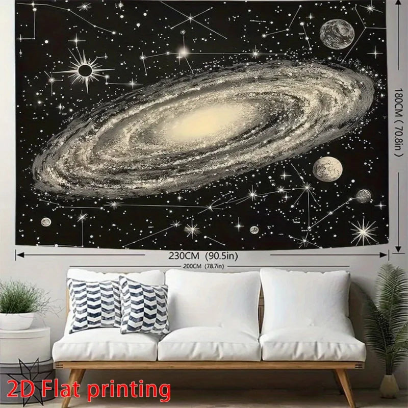 tapisserie murale galaxie étoiles planètes noir blanc moderne astronaute clips chambre salon
