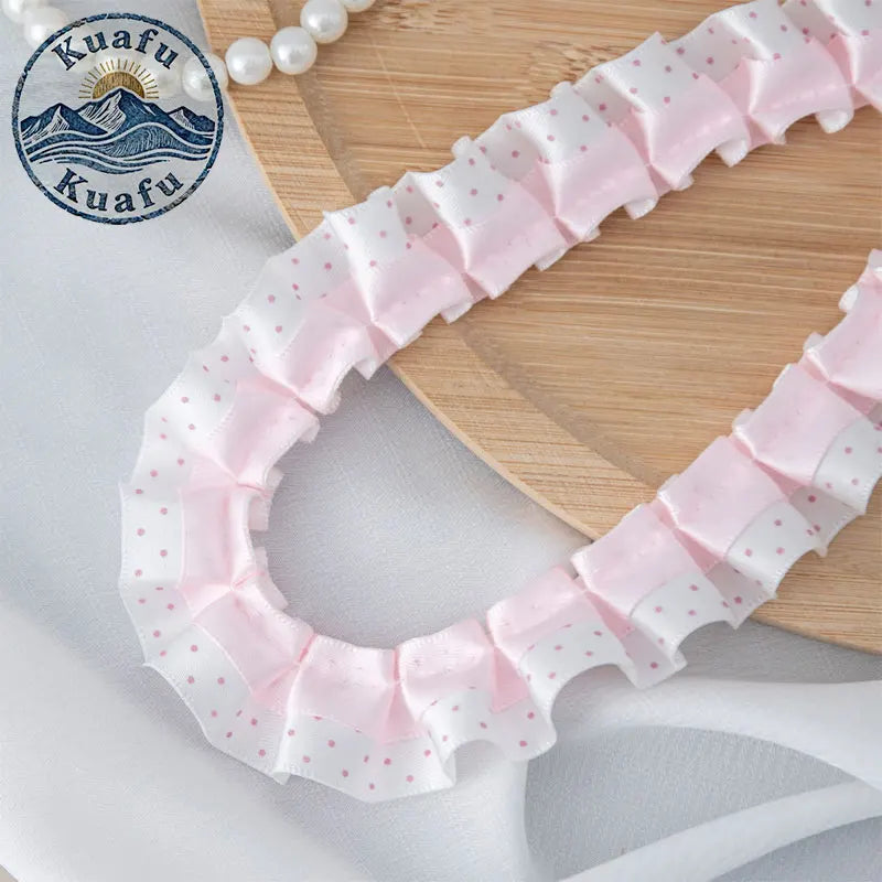 ruban plissé dentelle polyester largeur 2.5cm mariage noir blanc rose bleu violet points noirs