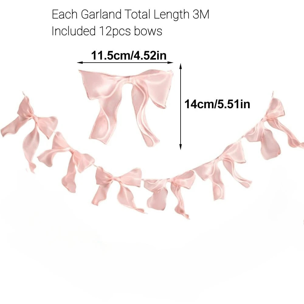 guirlande nœuds tulle rose clair blanc anniversaire mariage décoration festive élégante semi transparent 3mètres