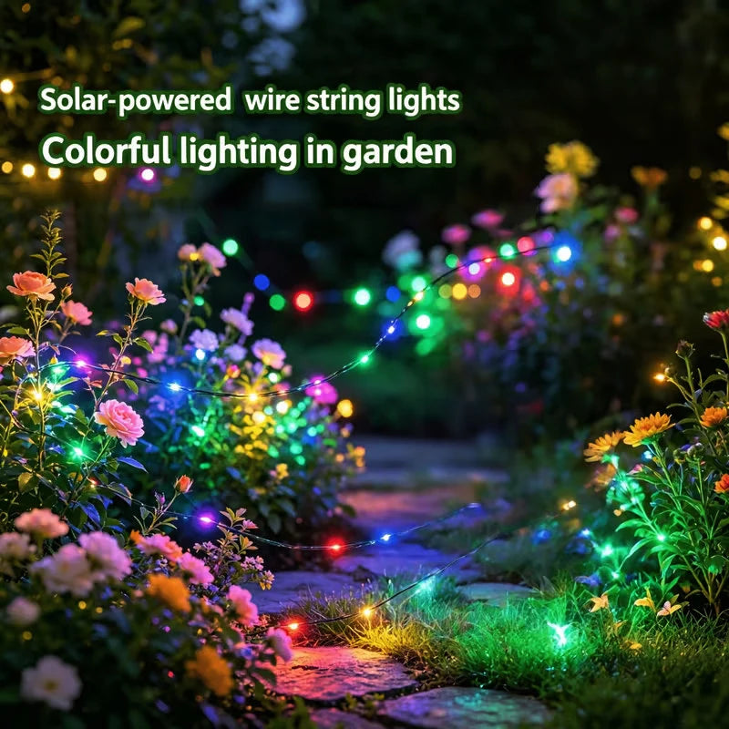 guirlande lumineuse solaire flexible 100 led multicolore ip65 imperméableextérieur jardin decoration festive