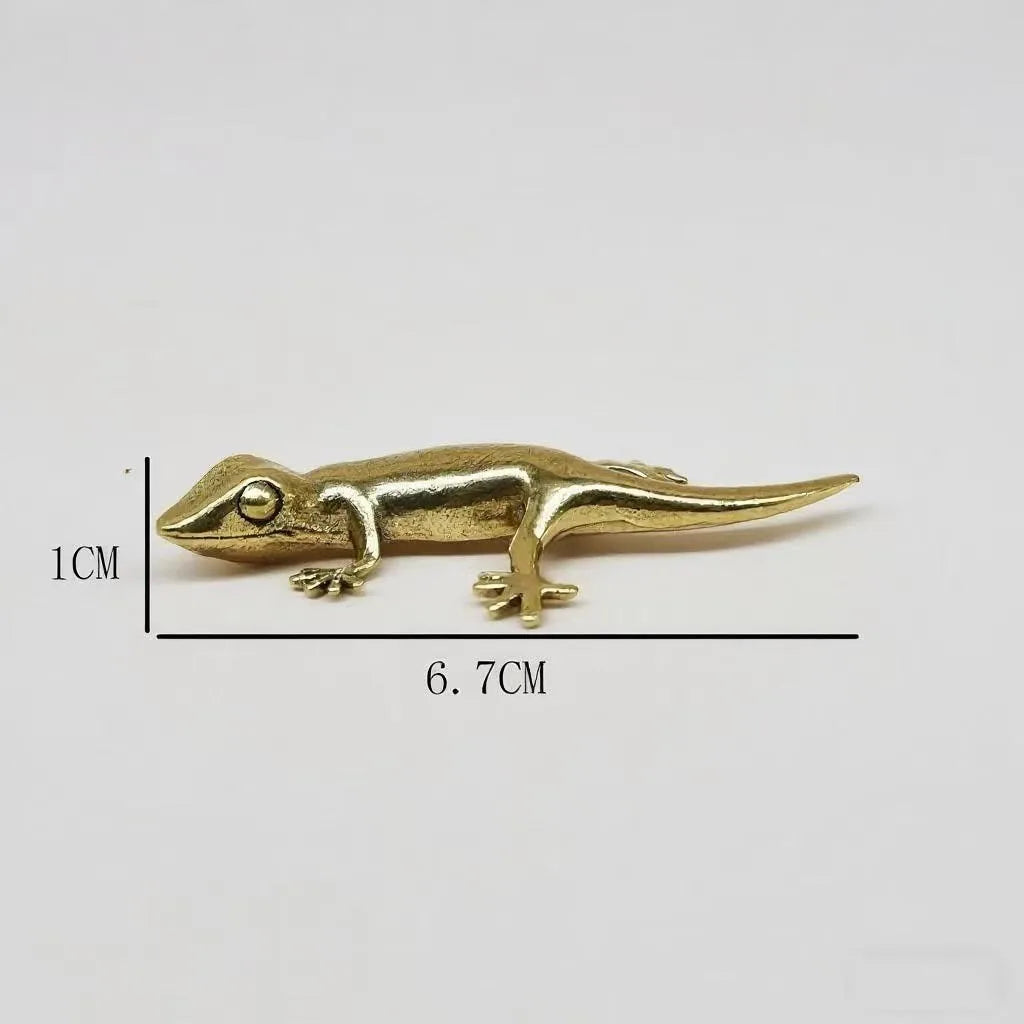 statuettes gecko dorées decoratives miniature animaux antique métal texturé brillant deux pièces
