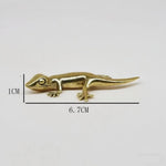 statuettes gecko dorées decoratives miniature animaux antique métal texturé brillant deux pièces