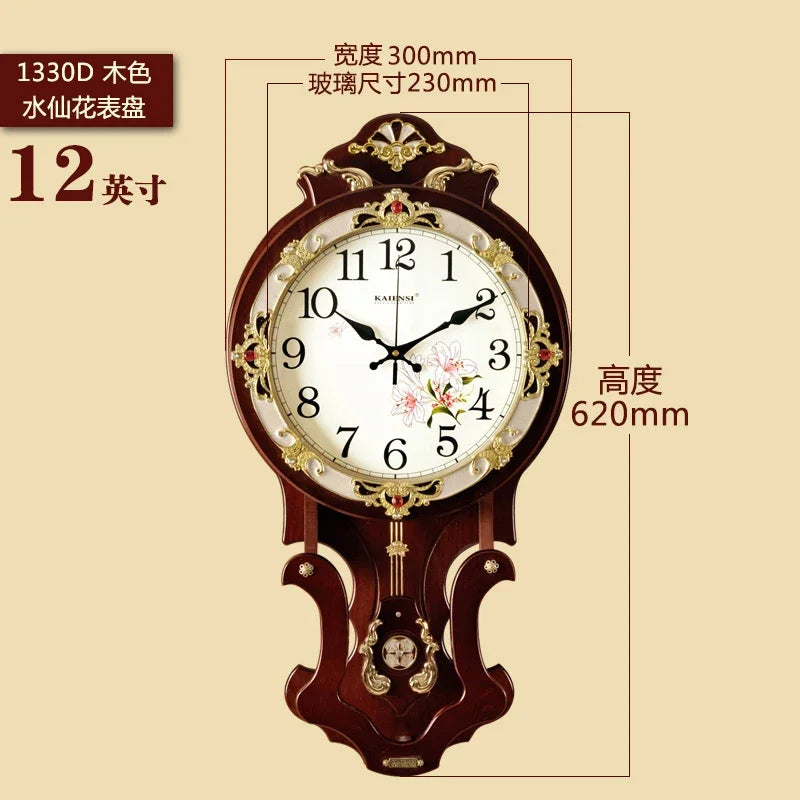 horloge murale bois doré motif floral vintage classique fixation decoration maison
