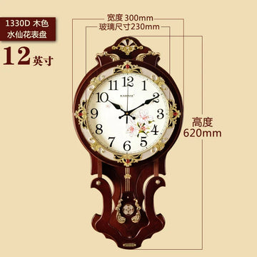 horloge murale bois doré motif floral vintage classique fixation decoration maison