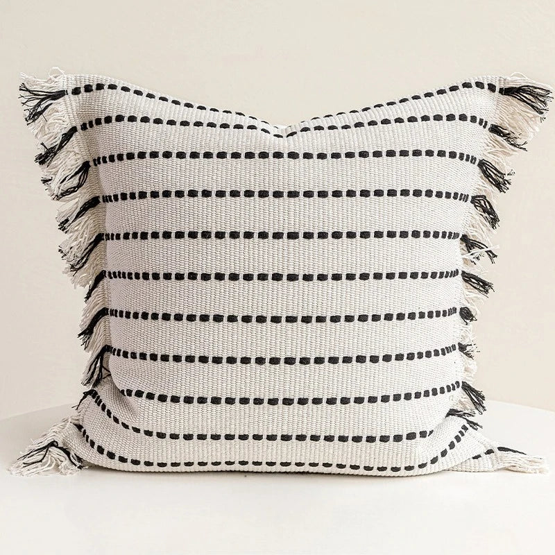 coussin noir blanc brodé géométrique moderne fixé 45x45cm décoration