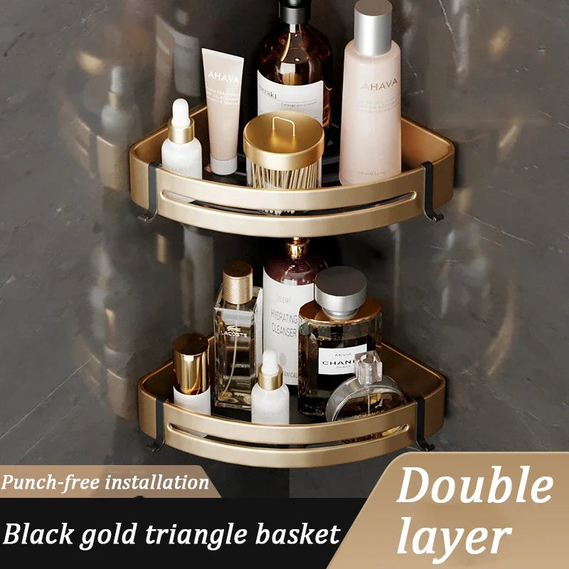 ensemble rangement salle bain noir doré moderne porte serviettes brosses savonnette clips élégant