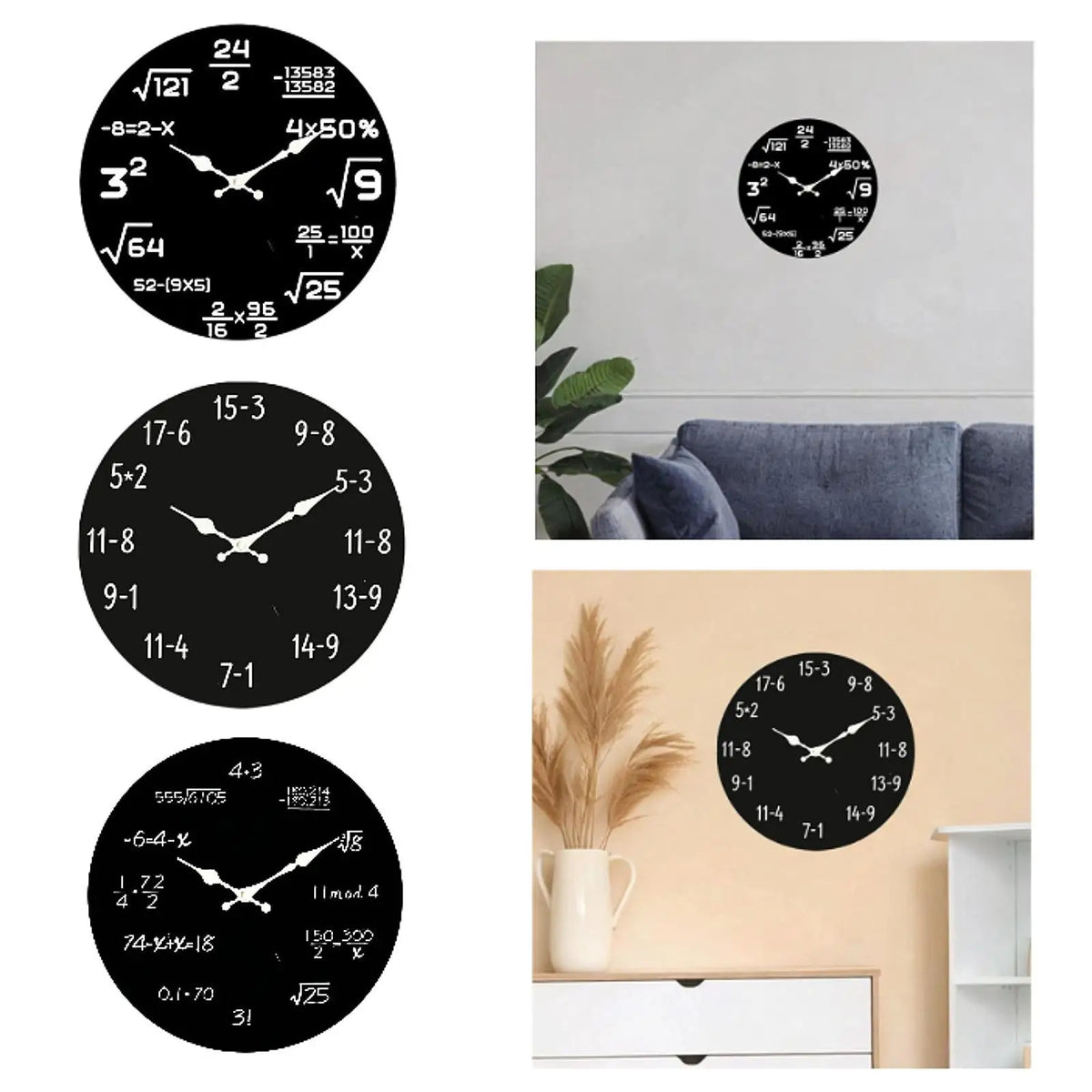 horloge murale mathématiques équations aiguilles bois moderne opaque salon chambre