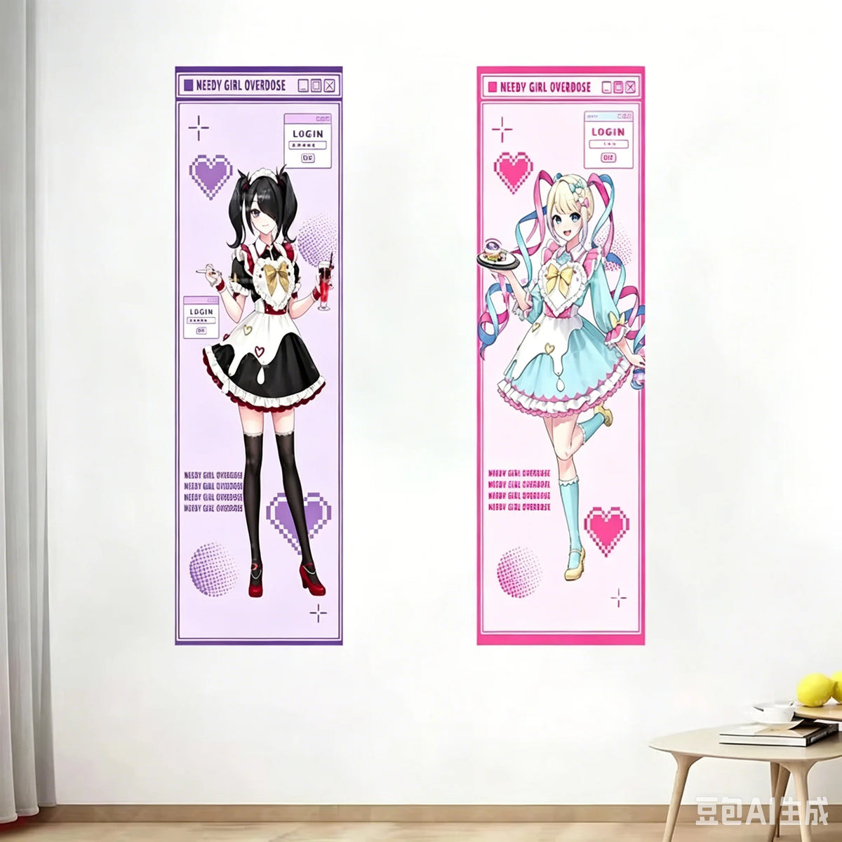 poster mural anime illustration fille costumes servant NEEDY GIRL OVERDOSE LOGIN violet rose noir