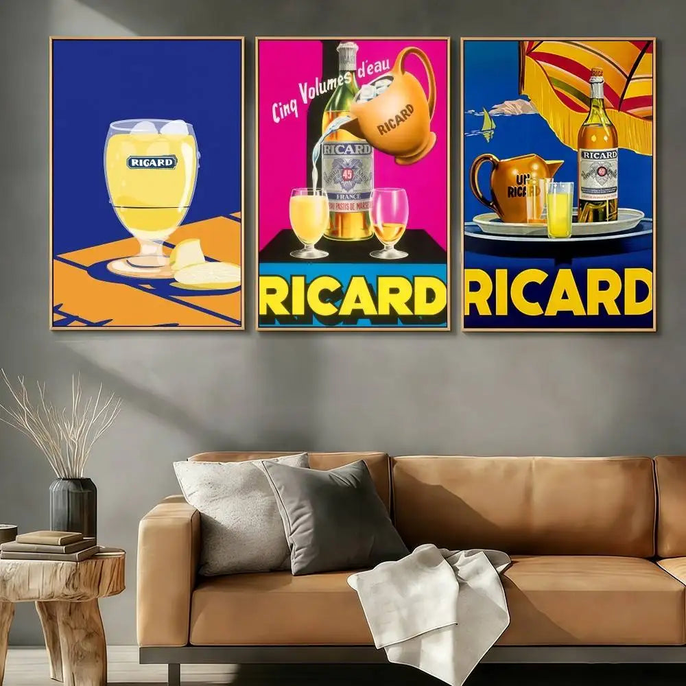affiche vintage ricard poster pub retro citron bouteille cadre mur decoration salon maison luxe