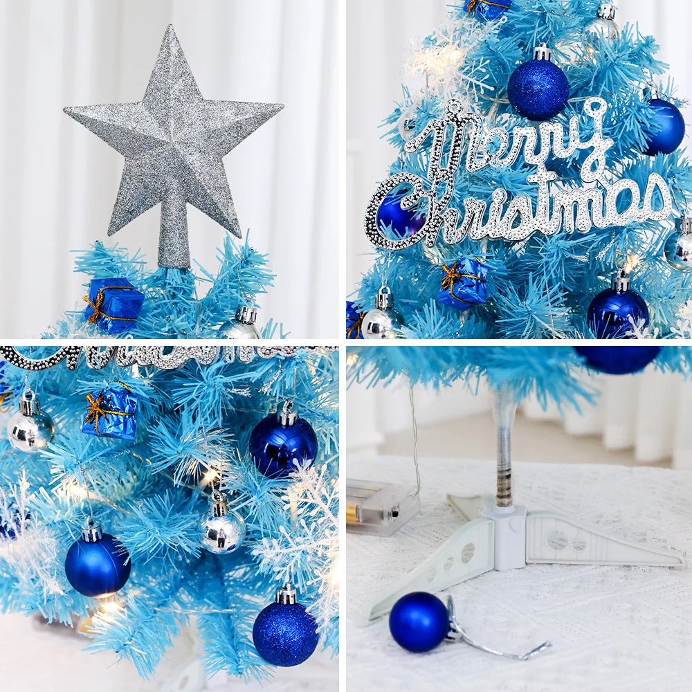 Mini sapin de Noël bleu 45 cm sur étagère