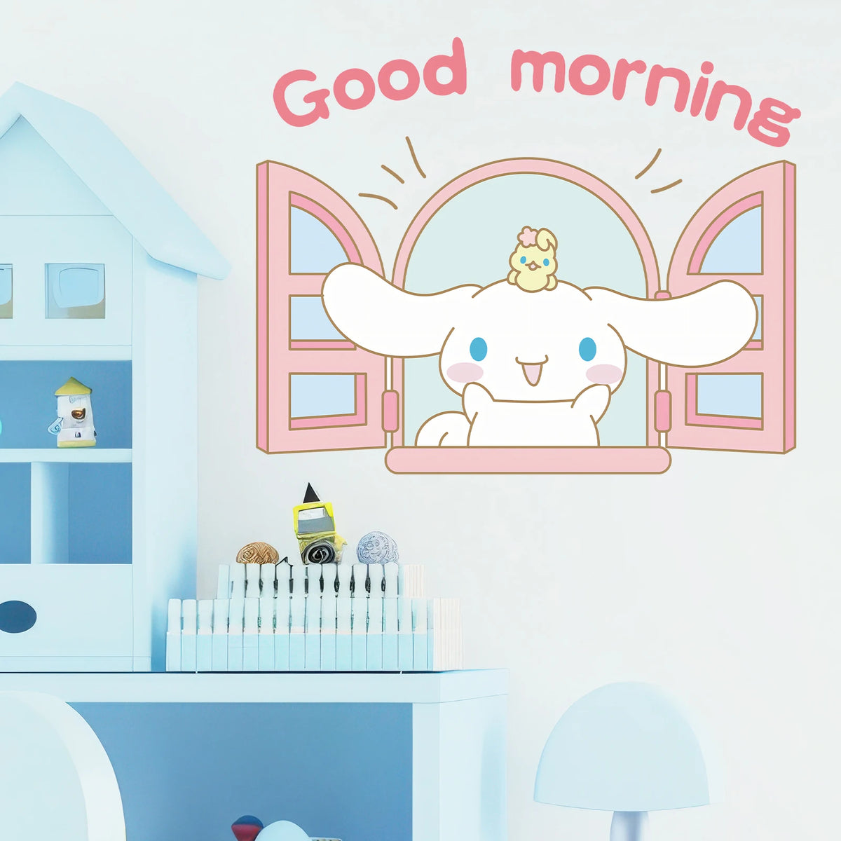 autocollants muraux kawaii dessins animés couleurs vives chambre salon décoration sanrio cinnamoroll fenêtre ouverte