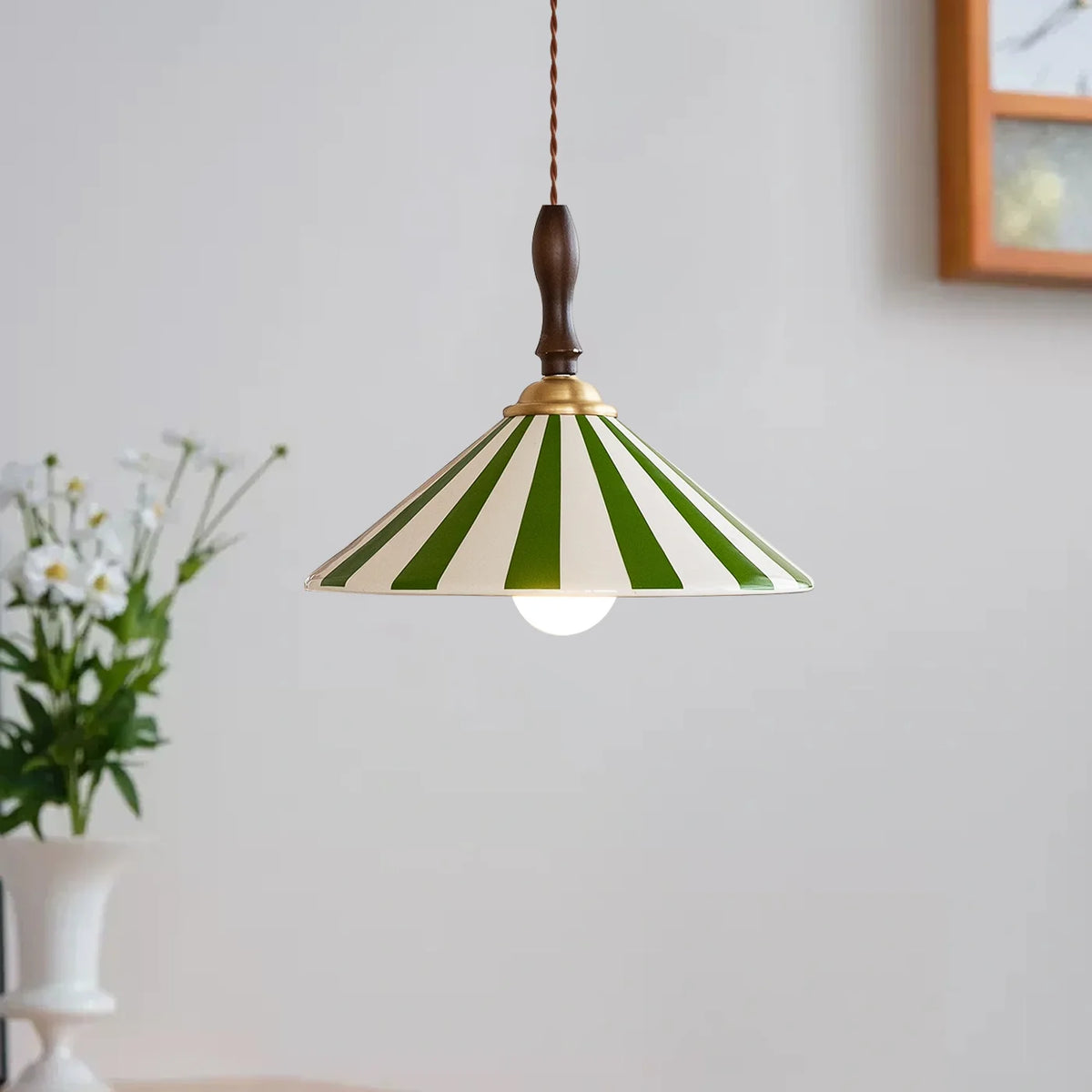 lampe suspendue vert blanc rayures moderne chambre salon restaurant étudié echangement ampoule