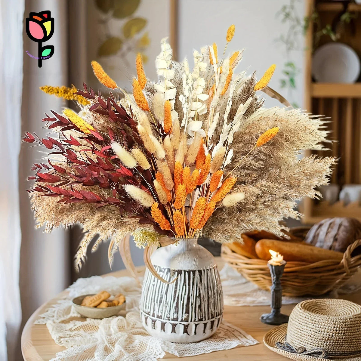 décoration intérieure bouquet fleurs séchées orange blanc rustique naturel table fête