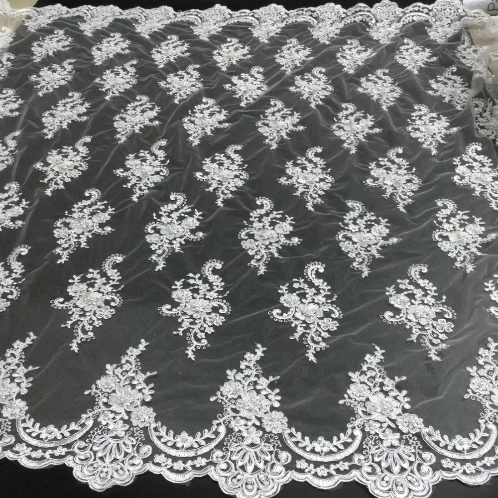 tissu dentelle polyester blanc noir floral translucide élégant mariage robes