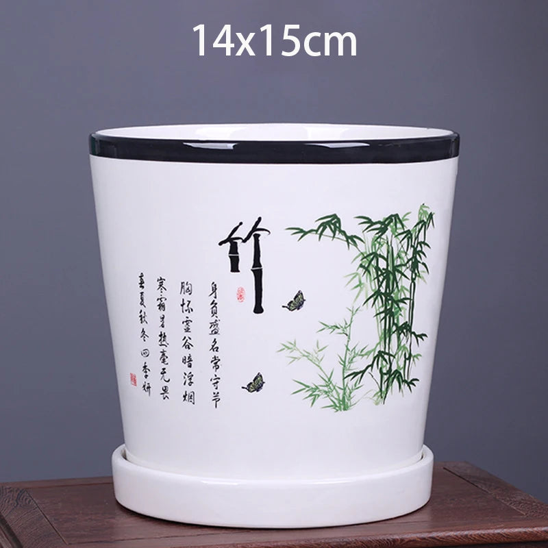 vase decoratif art traditionnel chinois cache pot fleurs oiseaux calligraphie chinoise blanc rouge vert