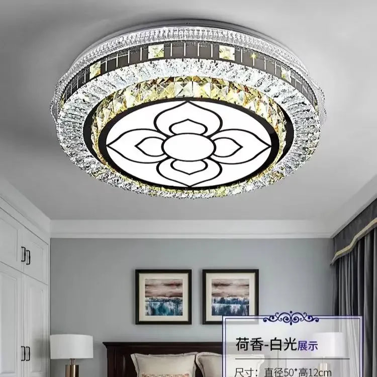 plafonnier moderne led noir blanc cristal fleurs cercles concentriques strass chambre salon