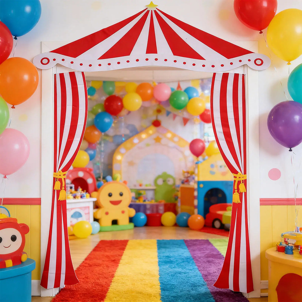 décoration fête anniversaire cirque bannière porte rouge blanche rayée taffetas opaquemax14mots