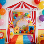 décoration fête anniversaire cirque bannière porte rouge blanche rayée taffetas opaquemax14mots